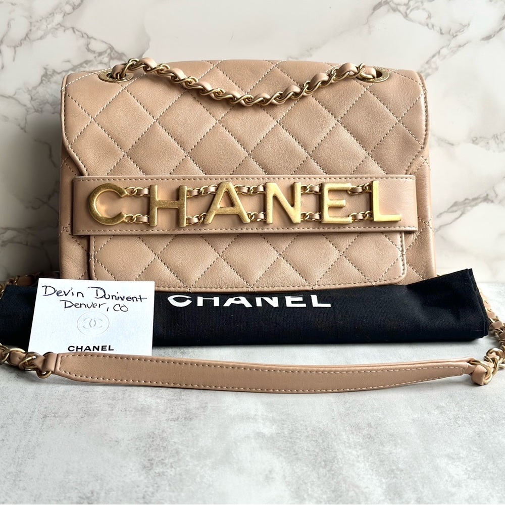 SOLD Chanel Medium Logo Enchained Calfskin Quilted Flap Bag